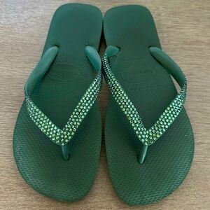 Havaianas Brazil Green Crystal Embellished Thong Flip Flops Sandals 42-42
